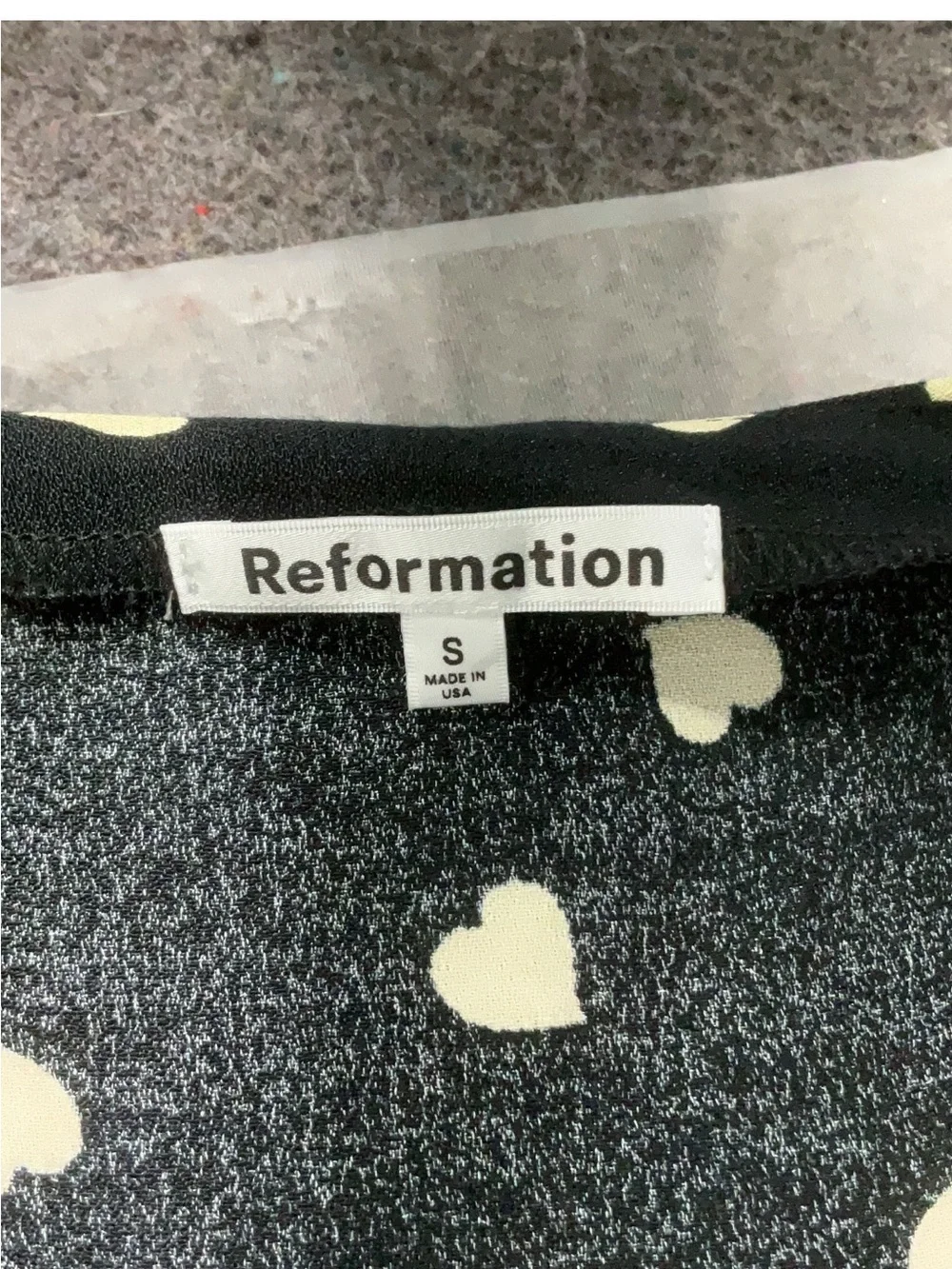 Reformation Black Heart-Print Tie-Neck Blouse